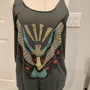 Graphic muscle tank with detail in back
